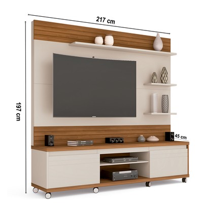 Estante para TV Até 70 Polegadas 2 Portas Off White/Freijó - Giga Móveis