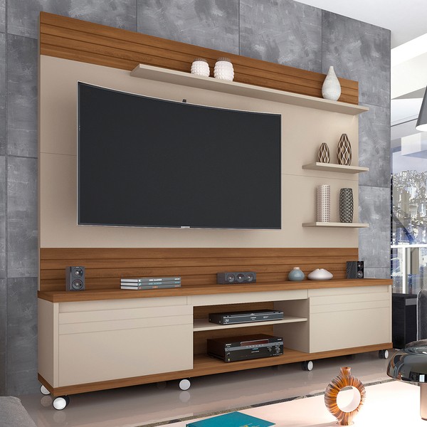 Estante para TV Até 70 Polegadas 2 Portas Off White/Freijó - Giga Móveis