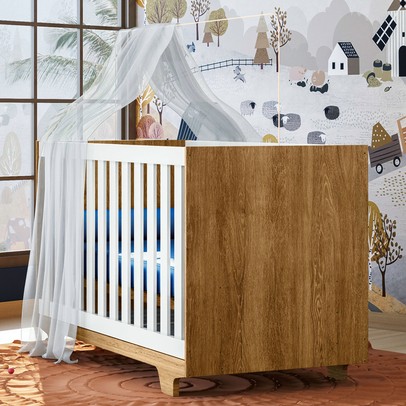 Berço Mini Cama Life 100% Mdf Branco/ Madeirado Ypê - Tigus