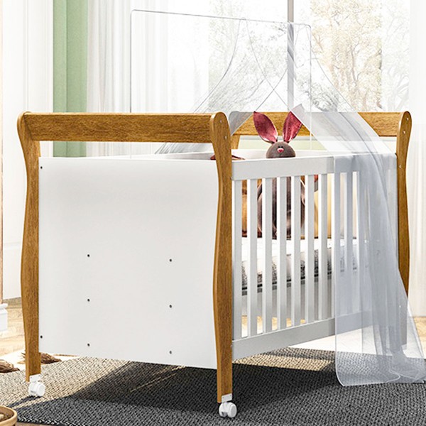 Berço Mini Cama Slim 100% Mdf Branco/Madeirado Ypê Tigus Baby