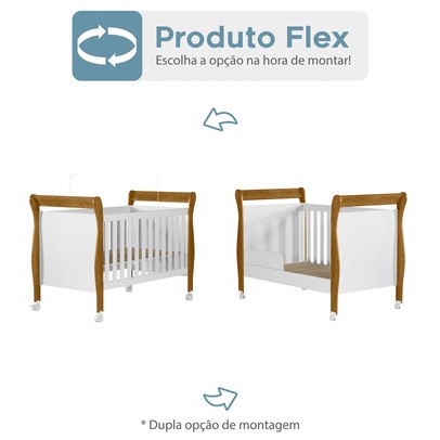 Berço Mini Cama Slim 100% Mdf Branco/Madeirado Ypê Tigus Baby