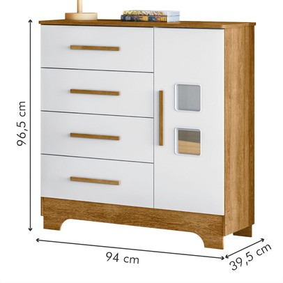 Cômoda Fly 1 Porta 4 Gavetas Branco/Madeirado Ypê - Tigus