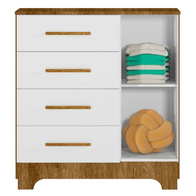 Cômoda Fly 1 Porta 4 Gavetas Branco/Madeirado Ypê - Tigus