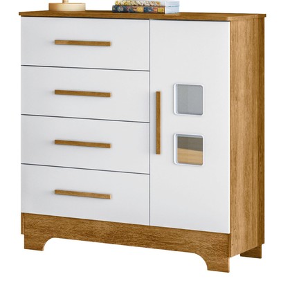 Cômoda Fly 1 Porta 4 Gavetas Branco/Madeirado Ypê - Tigus