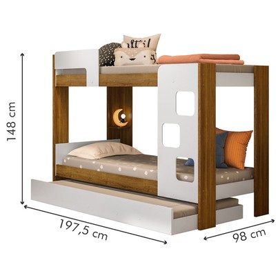 Treliche Vegas 1 Prateleira com Escada e Grade de Proteção Branco/Madeirado Ypê- Tigus