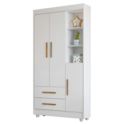 Guarda-Roupa Infantil Flocos 3 Portas 2 Gavetas Flex Branco/Ypê/Branco - Tigus