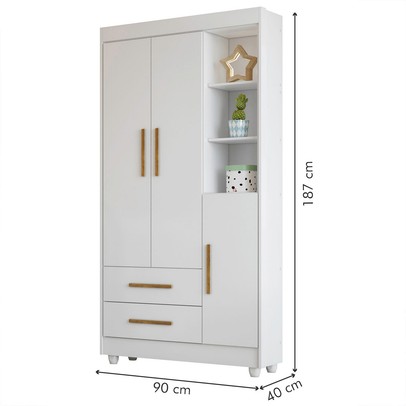 Guarda-Roupa Infantil Flocos 3 Portas 2 Gavetas Flex Branco/Ypê/Branco - Tigus