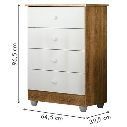 Cômoda de Bebê Soft Life 4 Gavetas Branco/Madeirado Ypê - Tigus