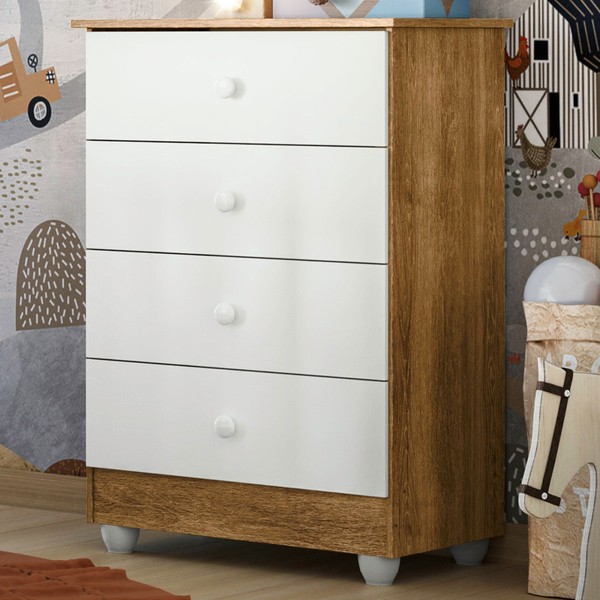 Cômoda de Bebê Soft Life 4 Gavetas Branco/Madeirado Ypê - Tigus