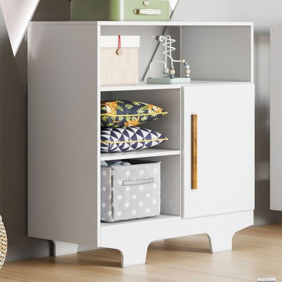 Cômoda Infantil Flocos 1 Porta 3 Prateleiras Branco - Tigus Baby