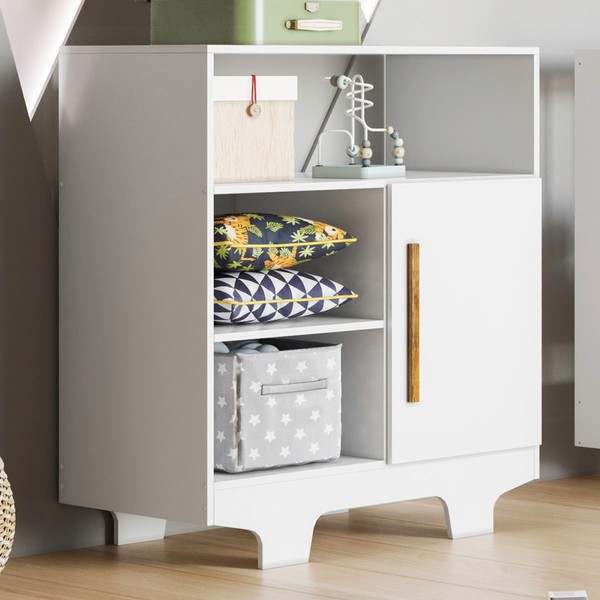 Cômoda Infantil Flocos 1 Porta 3 Prateleiras Branco - Tigus Baby