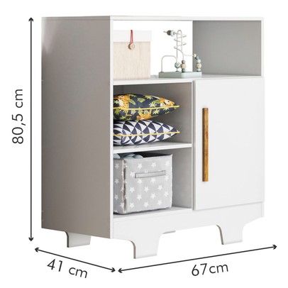 Cômoda Infantil Flocos 1 Porta 3 Prateleiras Branco - Tigus Baby