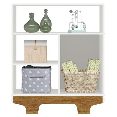 Cômoda Infantil Flocos 1 Porta 3 Prateleiras Branco/Madeirado Ypê - Tigus Baby