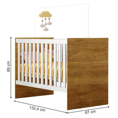 Berço Life 100% Mdf com Mosquiteiro Branco/Madeirado Ypê - Tigus Baby