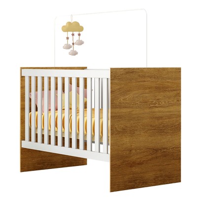 Berço Life 100% Mdf com Mosquiteiro Branco/Madeirado Ypê - Tigus Baby