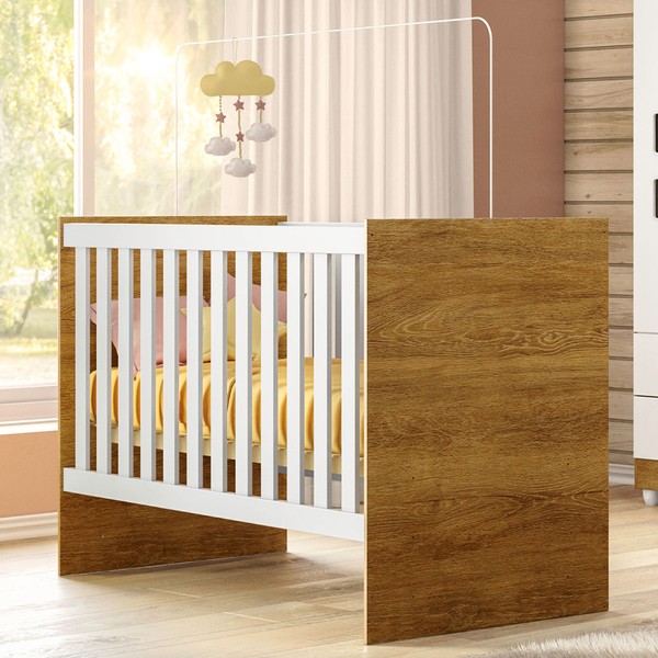 Berço Life 100% Mdf com Mosquiteiro Branco/Madeirado Ypê - Tigus Baby