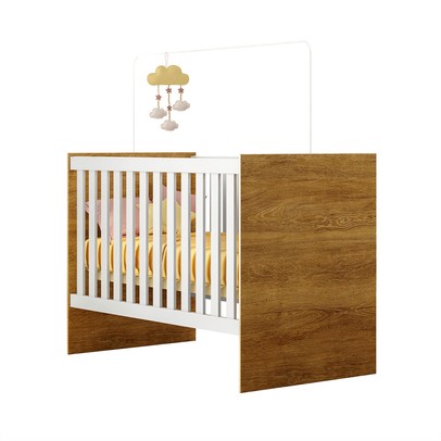 Berço Cama Life 100% Mdf com Colchão Branco/Madeirado Ypê - Tigus Baby