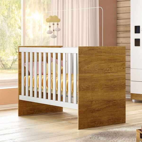 Berço Cama Life 100% Mdf com Colchão Branco/Madeirado Ypê - Tigus Baby