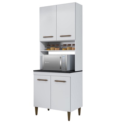 Paneleiro Atenas 4 Portas 2 Prateleiras Branco - Kaiki Móveis