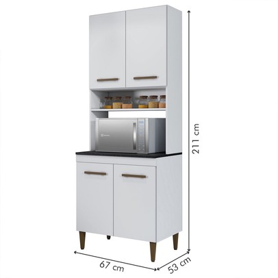 Paneleiro Atenas 4 Portas 2 Prateleiras Branco - Kaiki Móveis