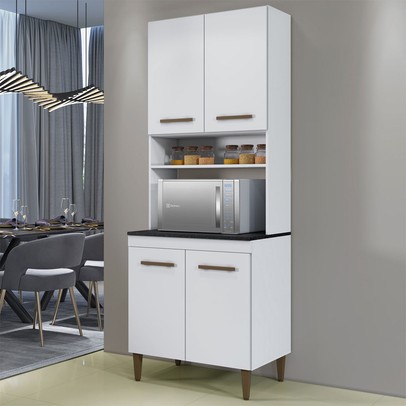 Paneleiro Atenas 4 Portas 2 Prateleiras Branco - Kaiki Móveis