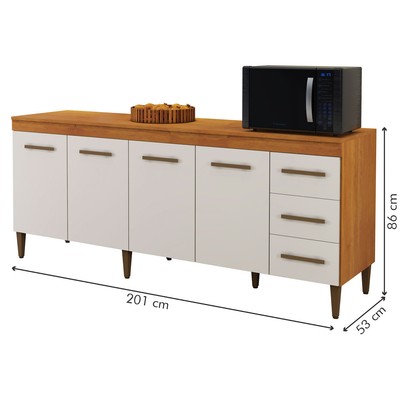 Balcão de Cozinha Atenas 4 Portas 3 Gavetas Nature/Off White - Kaiki Móveis