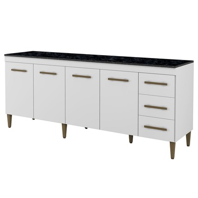 Balcão de Cozinha Atenas 4 Portas 3 Gavetas Branco - Kaiki Móveis