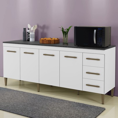 Balcão de Cozinha Atenas 4 Portas 3 Gavetas Branco - Kaiki Móveis