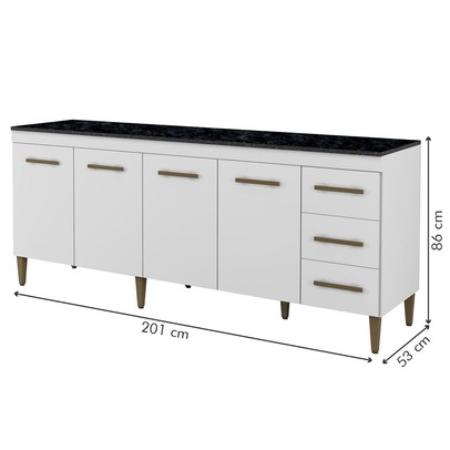 Balcão de Cozinha Atenas 4 Portas 3 Gavetas Branco - Kaiki Móveis