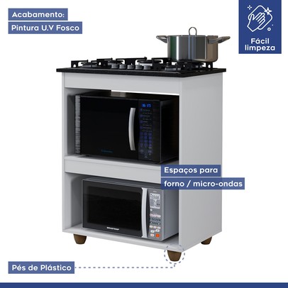 Armário de Cozinha para Cooktop 5 Bocas Turim Branco - Kaiki Móveis