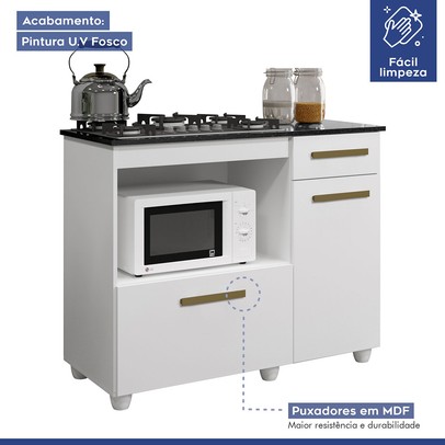 Balcão de Cozinha para Cooktop 4 Bocas Violeta 2 Portas 1 Gaveta Nature/Off White - Kaiki Móveis