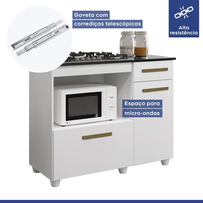 Balcão de Cozinha para Cooktop 4 Bocas Violeta 2 Portas 1 Gaveta Nature/Off White - Kaiki Móveis