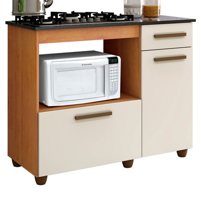 Balcão de Cozinha para Cooktop 4 Bocas Violeta 2 Portas 1 Gaveta Nature/Off White - Kaiki Móveis