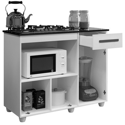 Balcão de Cozinha para Cooktop 4 Bocas Violeta 2 Portas 1 Gaveta Branco - Kaiki Móveis