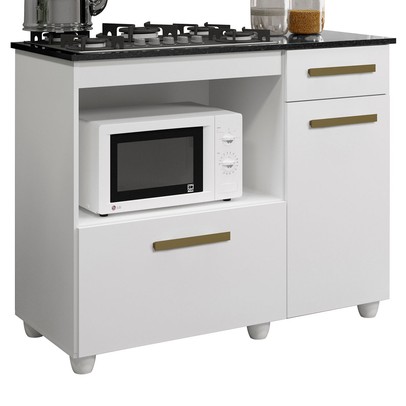 Balcão de Cozinha para Cooktop 4 Bocas Violeta 2 Portas 1 Gaveta Branco - Kaiki Móveis