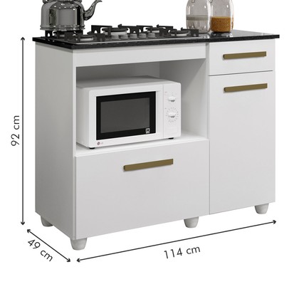 Balcão de Cozinha para Cooktop 4 Bocas Violeta 2 Portas 1 Gaveta Branco - Kaiki Móveis