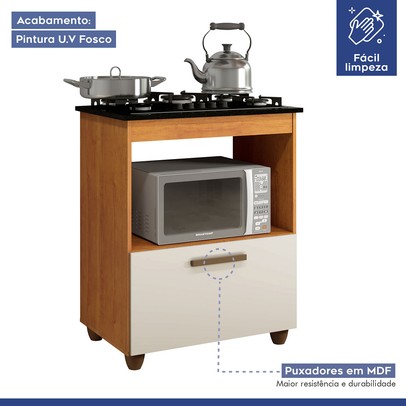 Armário de Cozinha para Cooktop Salvia 1 Porta 1247 Nature/Off White - Kaiki Móveis