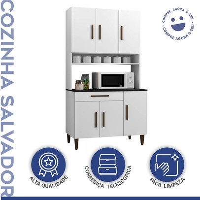 Cozinha Compacta Salvador 6 Portas 1 Gaveta Branco - Kaiki Móveis