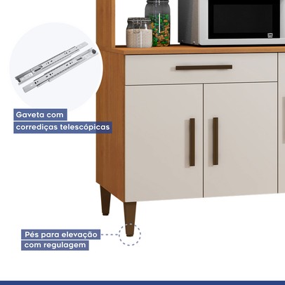 Cozinha Compacta Salvador 6 Portas 1 Gaveta Nature/Off White - Kaiki Móveis