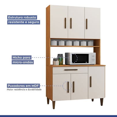 Cozinha Compacta Salvador 6 Portas 1 Gaveta Nature/Off White - Kaiki Móveis