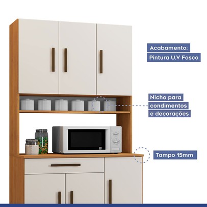Cozinha Compacta Salvador 6 Portas 1 Gaveta Nature/Off White - Kaiki Móveis