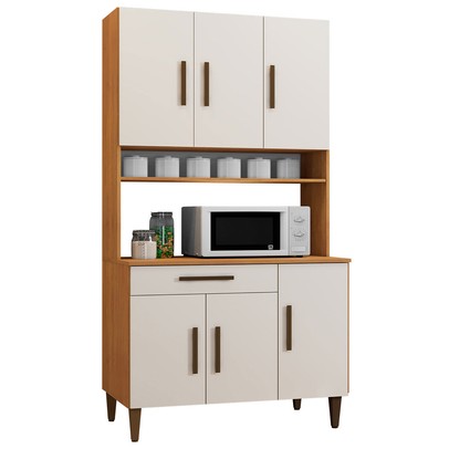 Cozinha Compacta Salvador 6 Portas 1 Gaveta Nature/Off White - Kaiki Móveis
