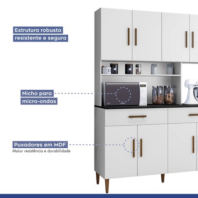 Cozinha Compacta Fortaleza 8 Portas 2 Gavetas Branco - Kaiki Móveis
