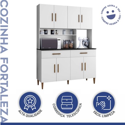 Cozinha Compacta Fortaleza 8 Portas 2 Gavetas Branco - Kaiki Móveis