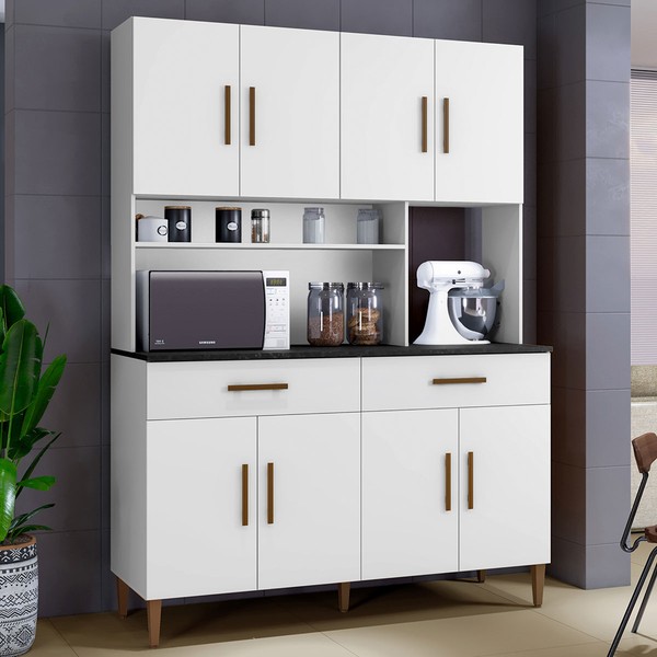 Cozinha Compacta Fortaleza 8 Portas 2 Gavetas Branco - Kaiki Móveis