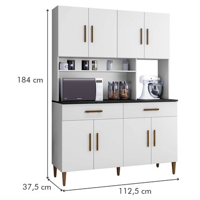Cozinha Compacta Fortaleza 8 Portas 2 Gavetas Branco - Kaiki Móveis