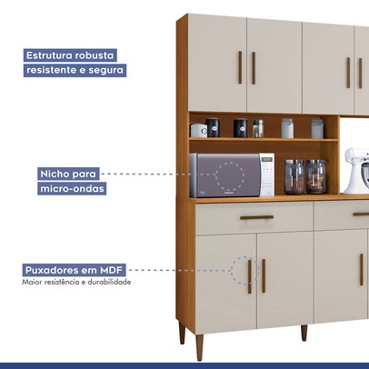 Cozinha Compacta Fortaleza 8 Portas 2 Gavetas Nature/Off White - Kaiki Móveis