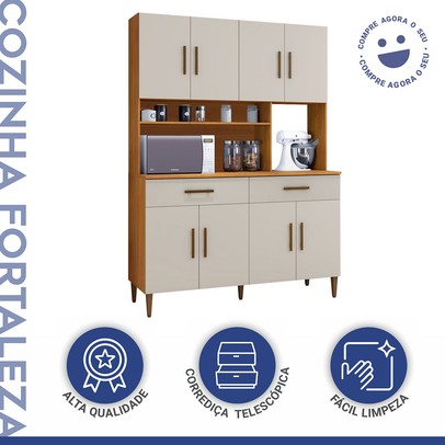 Cozinha Compacta Fortaleza 8 Portas 2 Gavetas Nature/Off White - Kaiki Móveis