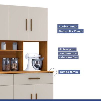 Cozinha Compacta Fortaleza 8 Portas 2 Gavetas Nature/Off White - Kaiki Móveis