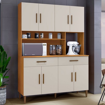 Cozinha Compacta Fortaleza 8 Portas 2 Gavetas Nature/Off White - Kaiki Móveis